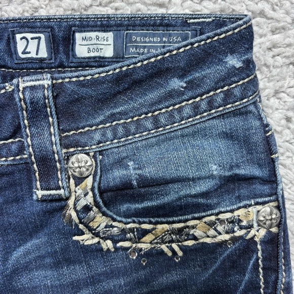 Miss Me Shorts Womens 27 Mid Rise Big Stitch Flap Gems Rhinestones Western Rodeo - Picture 4 of 6